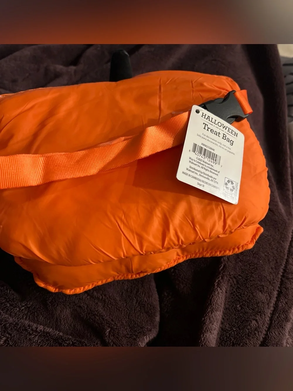 Plush Jack-o'-Lantern Zippered Treat Bag 10”x 8” Halloween Fanny Pack‎